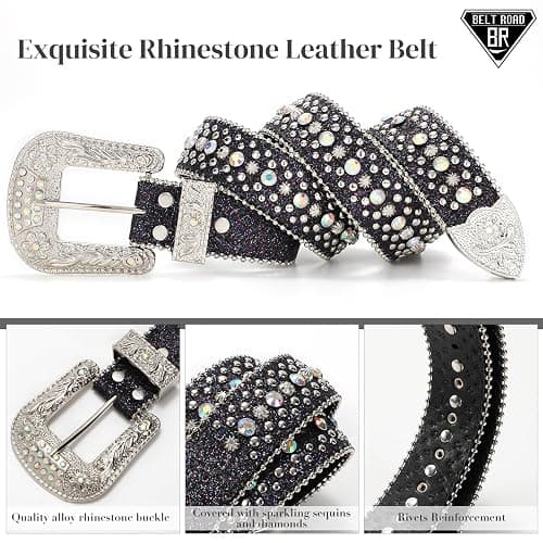 BELTROAD Rhinestone Belt Goth Bling Belts for Women and Men Western Cowboy Cowgirl Belts for Jeans, Halloween Belt thumbnail 3