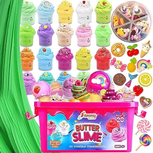 Jumbo Butter Slime Kit for Girls Ages 8-10-49 pcs w/Organizer Box Filled w/Slime Charms, Fruit- Ice Cream-Cup Cake & More- Birthday Gift for Boys Girls- Fidget Toys-Easter Basket Stuffers thumbnail 2