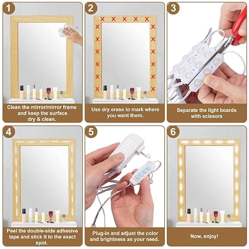 LPHUMEX LED Vanity Mirror Lights, 3 Color 20pcs*3LEDS 12V Hollywood Style Makeup Lights Stick on, Bright Dimmable with Power Adapter (Mirror Not Included) thumbnail 6