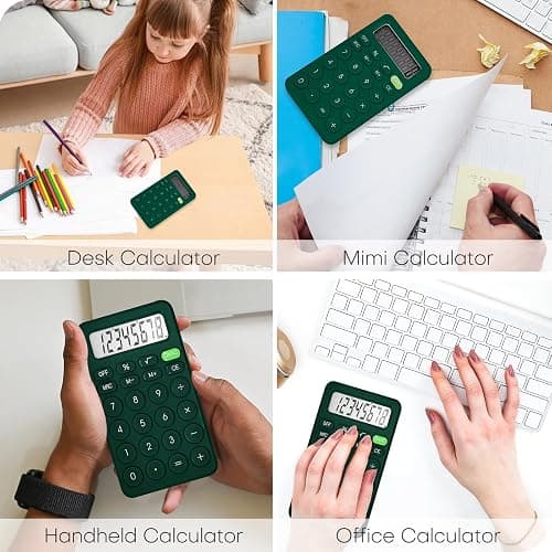 Cute Calculator, Basic Four Function for Teachers Students Basics Office, Small Handheld Calculators, 8 Digit with LCD Display, Sensitive Button, 5.5×3.2 inches Deep Green thumbnail 7