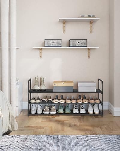 SONGMICS Shoe Rack, 3-Tier Shoe Organizer, Metal Storage Shelf, Upright or Upside Down, for 20-24 Pairs, Stackable, for Entryway, 11.8 x 46.1 x 21.7 Inches, Black ULSA033B01 thumbnail 2