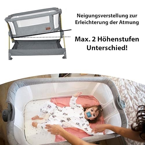 Twinly - Beistellbett 2-in-1, Babybett Faltbar und Höhenverstellbar COMFORTLY, 0-6 Monate, 5 Höhenstufen, Atmungsaktive Matratze, Netzseiten, 4 Rollen, Tragetasche, Einfach zu Transportieren (Beige) - Beige thumbnail 6