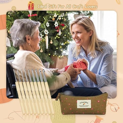 Aeelike Bambusgriff Häkelnadel Set für Anfänger, Arthritische Hände, Ergonomische Häkelset mit Tragetasche und Häkelzubehör, 2,0-6,0 mm Leichte Starter Häkelnadeln Set mit Glatt Aluminium Hakenkopf thumbnail 7