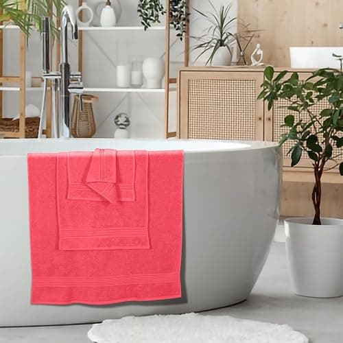 Belizzi Home Ultra Soft 6 Pack Cotton Towel Set, Contains 2 Bath Towels 28x55 inch, 2 Hand Towels 16x24 inch & 2 Wash Coths 12x12 inch, Ideal for Everyday use, Compact & Lightweight - Coral Orange thumbnail 5