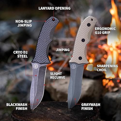 Off-Grid Knives - Backcountry Coyote V2 Fixed Blade, Cryo D2, Graywash Finish, G10 Scales, Full Tang, Kydex Sheath, Belt Attachment, Camping, Bushcraft, Hunting, Survival thumbnail 5