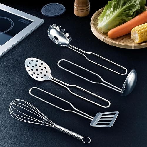 12Pcs Kids Pretend Play Kitchen Accessories Toy Stainless Steel Metal Pots and Pans Playset with Rack Mud Kitchen Accessories Toy Pots and Pans for Kids Toddler Age 3 Years Old thumbnail 2