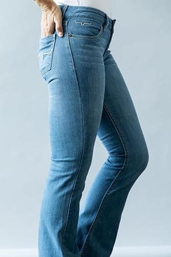 Kimes Ranch Women's Lola Soho Fade Western Mid-Rise Wide Flare Leg Light Wash Tri-Blend Denim Blue Jeans - 12-30 thumbnail 5
