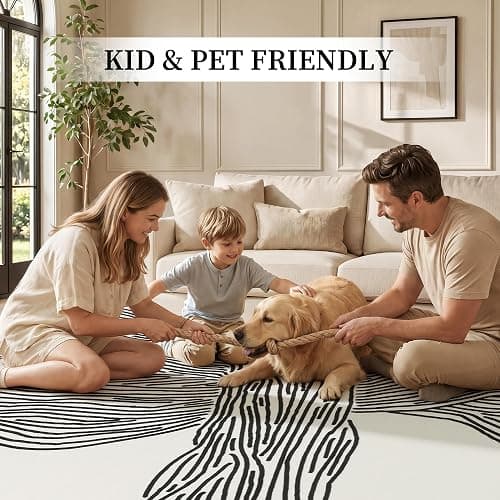 YIHOUSE 5×7Ft Area Rugs, Abstract Washable Rug, Modern Black and White Rug for Bedroom Living Room Dining Room Office Playroom Nursery, Nonslip Throw Non-Shedding Thin Contemporary Striped Rugs | Soft low-pile modern striped 5x7 rug with non-slip backing; machine washable for small living room, bedroom, nursery, office thumbnail 4