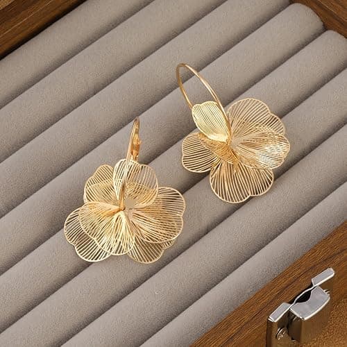 GAXAYA Dangle Flower Earrings for Women Statement Trendy Hoop Drop Earring | Lightweight/Hypoallergenic for sensitive ears/daily wear/Resistant to tarnish thumbnail 4