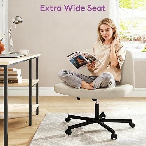 Murago Criss Cross Chair, Extra Wide Armless Rolling Office Desk Chair with Wheels, Plus Size Viral Vanity Legged Chair, Bedroom Beige thumbnail 3