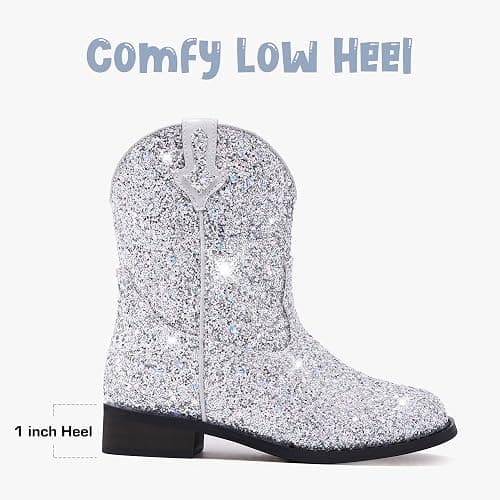 Motasha Toddler Girls Cowgirl Boots Glitter Toddler Cowboy Boot Ankle Girls Boots Little Kids Horse Riding Shoes Party Birthday thumbnail 5