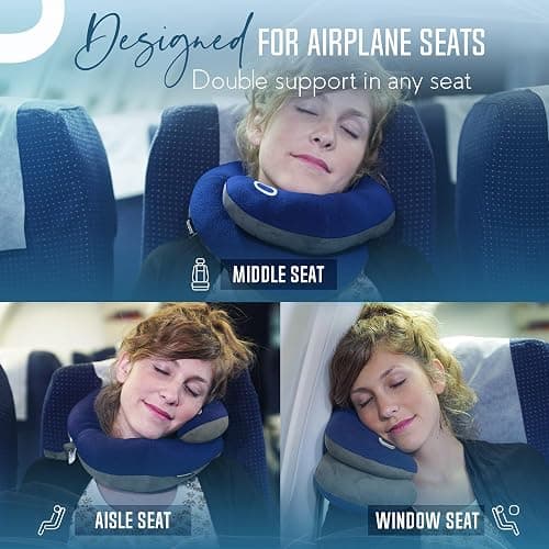 BCOZZY Travel Neck Pillow for Airplane– Patented Double Support for Head, Neck, and Chin. Best for Long Flights, Plane Sleeping, and Car Rides. Adjustable Size. Washable. Carry Bag. Large, Purple thumbnail 5