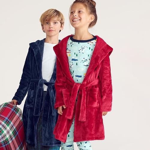Lands' End Kids Hooded Fleece Solid Robe thumbnail 2