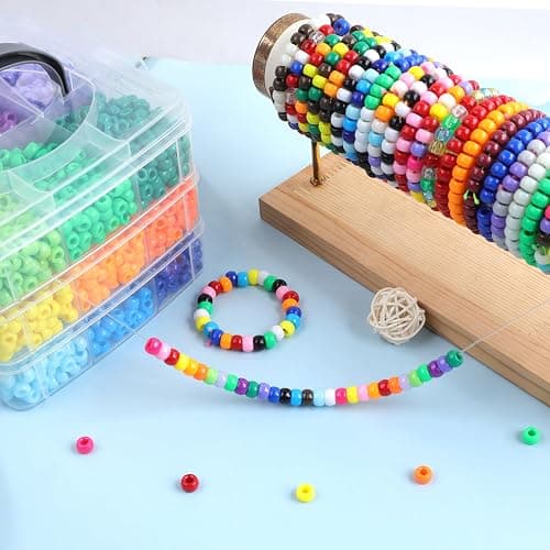 KAKW Pony Beads for Bracelets 3600 Pcs Plastic Beads for Friendship Bracelets Necklace 6x9mm 18 Solid Color Beads for Jewelry Making Supplies 3-Layer Box Packaging(18 Solid Colors) thumbnail 5