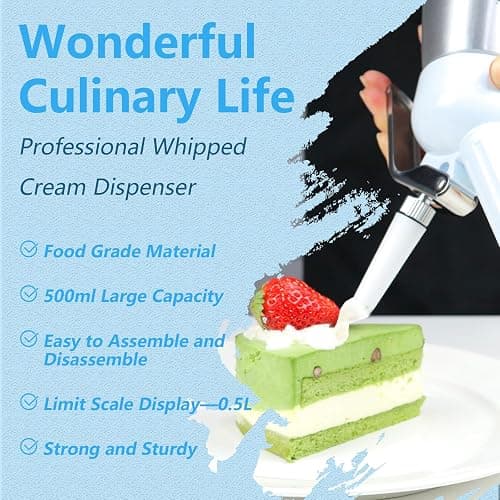 NATUREKIT Professional Whipped Cream Dispenser,Aluminum Body 1-Pint / 500 ml,Cream Maker with 3 Plastic Decorating Tips and 1 Cleaning Brush thumbnail 4