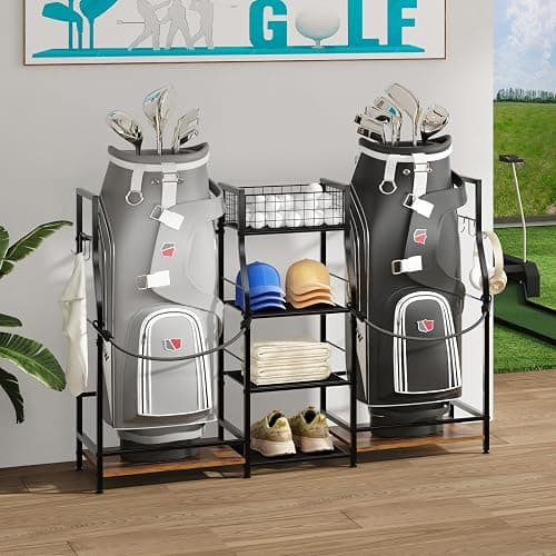 Jsskeeim Golf Bag Storage Organizer for Garage Organization, Golf Bag Stand for Golf Bag Accessories, Spacious Golf Rack for Golf Clubs & Golf Essentials, Ideal Golf Gifts for Men (Fits 2 Golf Bags) thumbnail 2