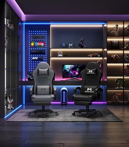Gamtimer Gaming Chair with Footrest, Ergonomic Computer Chair, PU Breathable Material with Headrest and Lumbar Support, Suitable for Silla Gamer and Adults（Grey） thumbnail 2