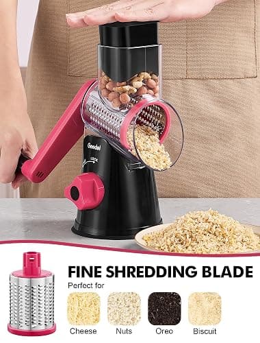 Geedel Rotary Cheese Grater, Kitchen Mandoline Vegetable Slicer with 3 Interchangeable Blades, Easy to Clean Rotary Grater Slicer for Fruit, Vegetables, Nuts thumbnail 7