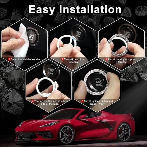 LivTee 2 PCS Crystal Double Rhinestone Car Engine Start Stop Decoration Ring, Bling Car Interior Accessories for Women, Push to Start Button Cover Sticker, Automotive Decals, Red thumbnail 3