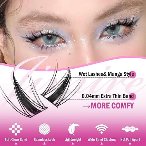 Fairy Lash Clusters Natural Look Manga Eyelash Clusters Wispy D-Curly Cluster Eyelash Extensions 110 Pcs 8-16MM Wispy Individual Lashes Wet-Look Lash Extension with Invisible Lash Band thumbnail 3