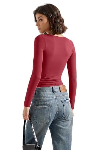 SUUKSESS Women Double Lined Casual V Neck Crop Tank Tops Basic Long Sleeve Shirts thumbnail 5
