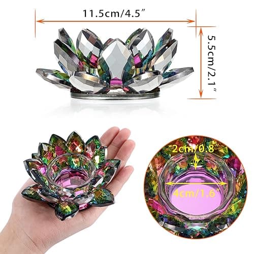OwnMy Colorful Crystal Lotus Flower Tea Light Holder - Lotus Petals Votive Candle Holder Candle Lamp, Glass Flower Tealight Candle Stand for Table Centerpiece Wedding Decors thumbnail 3