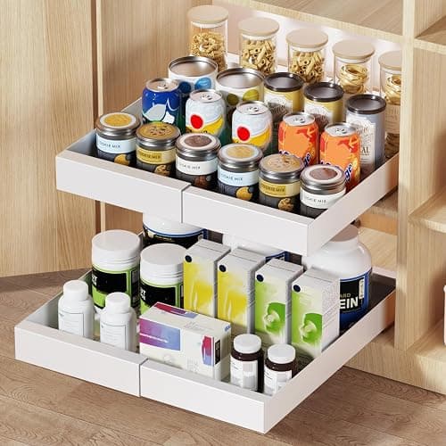 Delamu 21" Deep Pull Out Cabinet Organizer, Expandable (12.3 "-20.8" W) Pull Out Drawers for Cabinets, Expandable Slide Out Drawers for Kitchen, Cabinets, Bathroom, Pantry Storage, White, 2 Pack thumbnail 8