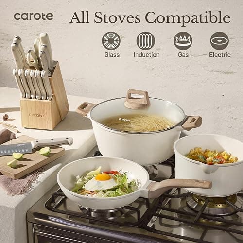 CAROTE ICE 35pcs Pots and Pans Set, Nonstick Cookware Sets, White Granite Induction Cookware with Kitchen Knife Set thumbnail 6