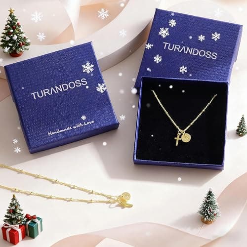 Turandoss Christmas Gifts for Teen Girls, Dainty 14K-Gold-Plated Cross Initial Disc A-Z Pendant Necklace, Trendy Faith Jewelry Birthday Christmas Gifts for Women Girls thumbnail 7