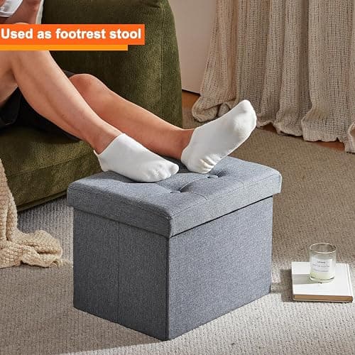 ALASDO Storage Ottoman Footrest Stool Small Ottoman with Storage Foldable Ottomans Foot Rest Footstool Bench for Living Room 17x13x13inches Grey thumbnail 5