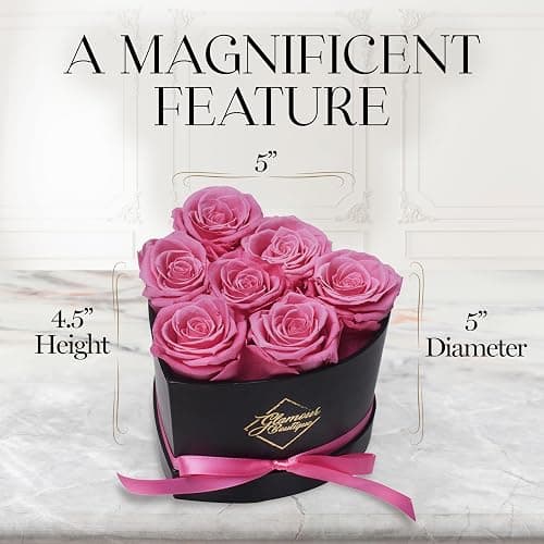 GLAMOUR BOUTIQUE 7 Flower Forever Heart Shape Box - Preserved Roses Gift for Her, Preserved Flowers, Pink thumbnail 9