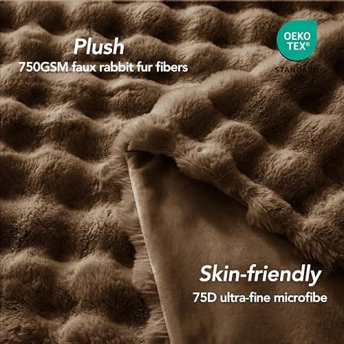 L'AGRATY Faux Rabbit Fur Blanket: 60" x 80" Twin Luxury Soft Fluffy Thick Fur Throw Blanket for Couch Bed Sofa - Cozy Plush Bubble Blankets for Winter: Flannel Fleece Decorative Blanket(Cocoa Brown) thumbnail 5