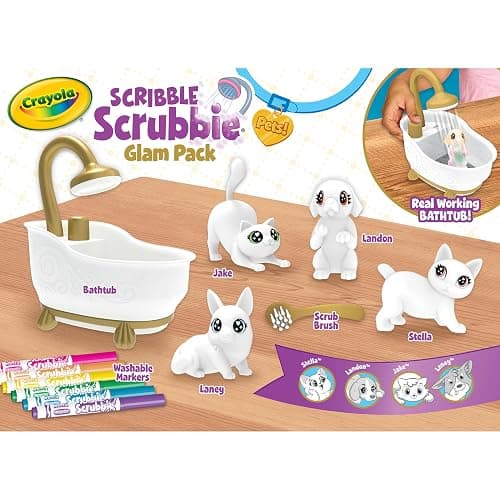 Crayola Scribble Scrubbies Glam Pack (4 Pets), Washable Pet Care Toy & Coloring Animal Craft Kit, Gift for Kids, Playset for Girls & Boys, Ages 3+ thumbnail 3