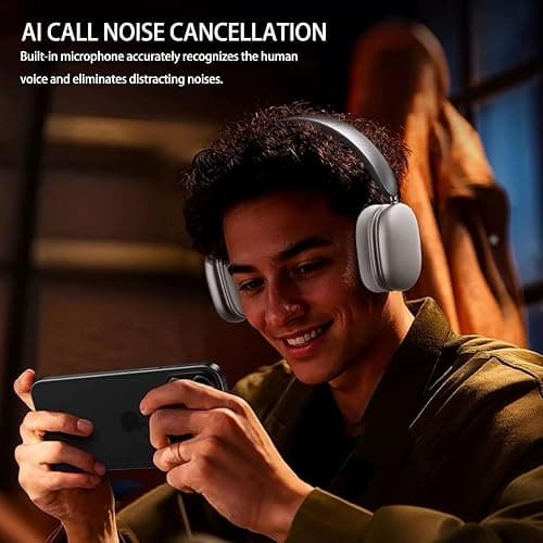 Awrotye Active Noise Cancelling Headphones,Wireless Bluetooth Over Ear Headphones,Hi-Res Audio,70H Playtime,Lightweight Foldable Comfort Soft Earpads Headset for Gym,Travel,iOS/Android-Beige White thumbnail 4