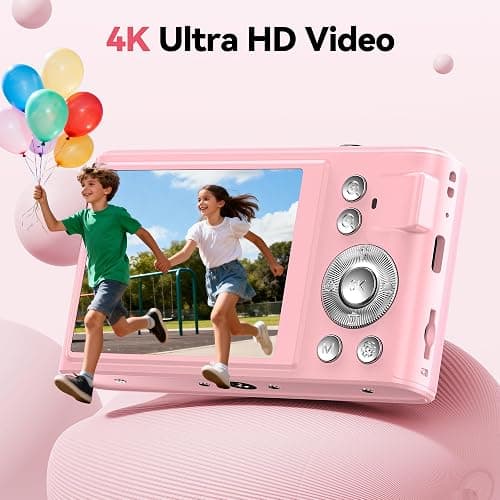 Digital Camera 4K for Kids: 48MP Pink Camera for Teens Photography - Christmas Birthday Gifts for Girls - 16X Zoom Shoot for Vlogging - Compact Camera for 6 7 8 9 10 Years Old- Toys for Toddler thumbnail 2