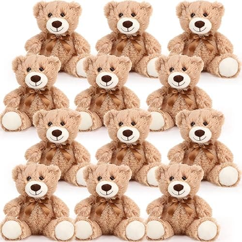 HyDren 12 Pieces Valentines Bears Stuffed Animals Soft Plush Toy Bears for Birthday Party Easter Wedding Baby Shower Christian Charity Donation Supplies(Light Brown) thumbnail 8