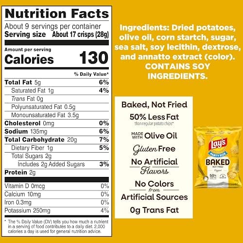 Baked Lay’s Potato Chips, Original, 9.25 oz Bag, 50% Less Fat, Gluten Free, No Artificial Flavors, No Colors from Artificial Sources thumbnail 3
