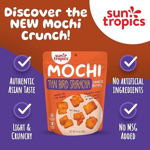 Sun Tropics Mochi Snack Bites, Thai Bird Sriracha Flavor- 3.5 oz (6 Pack)| Crispy Spicy Mochi Bites, Rice Nuggets | Mochi Puff Rice Crackers- Gluten Free & Dairy Free- No MSG Added | Asian Rice Snacks thumbnail 5