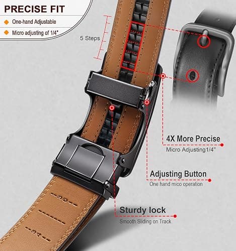 KEMISANT Mens Ratchet Belt 2 Units,Sliding Belt For Gift Mens Dress Casual 1 3/8",Size Adjustable thumbnail 3