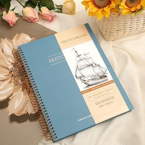 Yoment 9"x12" Hardcover Sketchbook for Drawing，120 Sheets，100GSM | Blue,Spiral Bound Sketch Pad Premium Art Sketchbook Artistic Drawing Paper Pad for Kids Adults Beginners Artists thumbnail 2