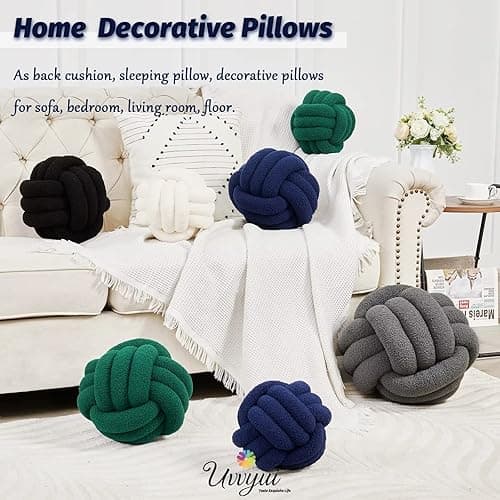 Uvvyui Knot Pillow Ball, Soft Home Decorative Pillows, Round Throw Pillow, Handmade Knotted Plush Pillow, Round Boucle Pillow Cushion (8.6 Inches Navy) thumbnail 6