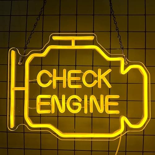 Check Engine Light Neon Sign for Man Cave Decor, LED Garage Wall Art, Funny Gifts for Dad & Car Guys, Man Cave Auto Repair Shop Mechanics Workshop Sign, USB Powered(15.7x11.8in,Yellow) thumbnail 2