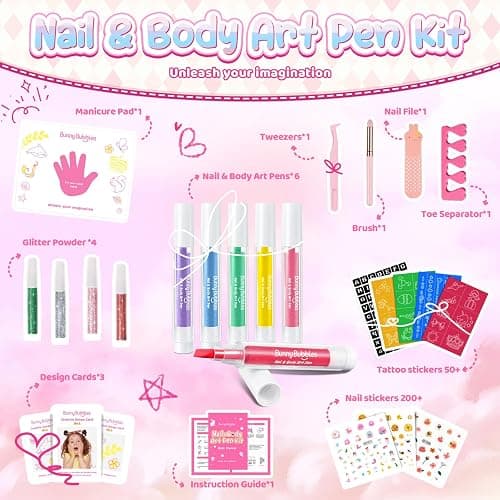 Kids Makeup Sets for Girls Nail & Body Art Pens Kits, 27Pcs Washable Temporary Tattoo Pen Sets, Cosmetic Party,Girls Makeup Kits for Ages 3-12 Years,Ideal Winter Gift & Creative Toys thumbnail 7