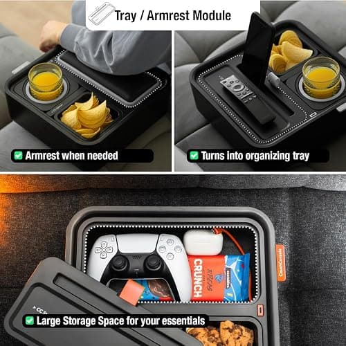 CouchConsole Original Tray - Drinks & Snacks Sofa Caddy with Armrest, Table with Phone Stand- TV Remote Control Storage and Organizer - for Living Rooms, RV, and Cars, Black/Gray thumbnail 5
