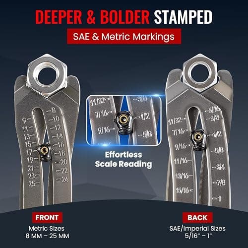 UNKENBO® Bolt Size Finder Tool Keychain - Gauge Bolts & Nuts Head SAE 5/16 to 1" & Metric 8 to 25mm, Wrench & Socket Size Finder, Bolts Nuts Head Measuring Tool Gifts for Men (Galaxy Silver) thumbnail 3