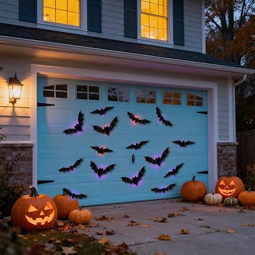 2026 New Halloween 3D Lighted Bats, LED Purple Lighted 3D Bats Halloween Decoration, Upgrade LED Glowing Bat Group Hanging Wall Luminous Glow Clings Multipack (12Pcs Black) thumbnail 9