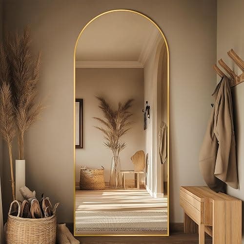 Homsion 58"x18" Full Length Mirror, Arched Full Body Mirror, Standing Hanging or Leaning Floor Mirror for Bedroom and Living Room, Gold thumbnail 3
