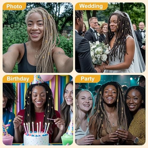 CPOXITI 220Pcs Hair Jewelry for Dreadlock, Metal Hair Charms for Women, Gold Braids Rings Cuffs Clips for Hair Braids, Loc Jewelry Dreadlock Accessories thumbnail 7