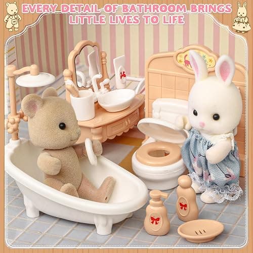 TUZT Suitcase Dollhouse Furniture Set for Kids, Mini Dollhouse Box with 2 Flexible Dolls and Bedroom&Bathroom Furnitures, Pretend Play Accessories Christmas Birthday Gift for Toddlers Ages 3+ thumbnail 5