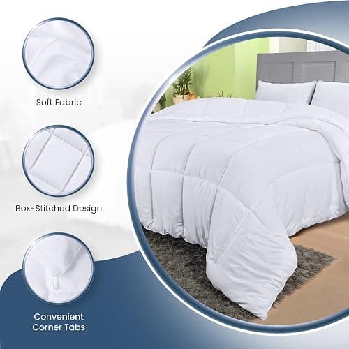 Utopia Bedding Comforters Queen Size, All Season Duvet Insert, Down Alternative Box Stitched Bed Comforter with Corner Tabs, Machine Washable (White) thumbnail 7
